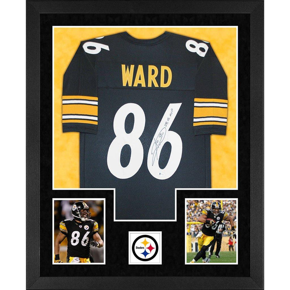 ward autographed pittsburgh steelers sb xl mvp black double suede framed football jersey