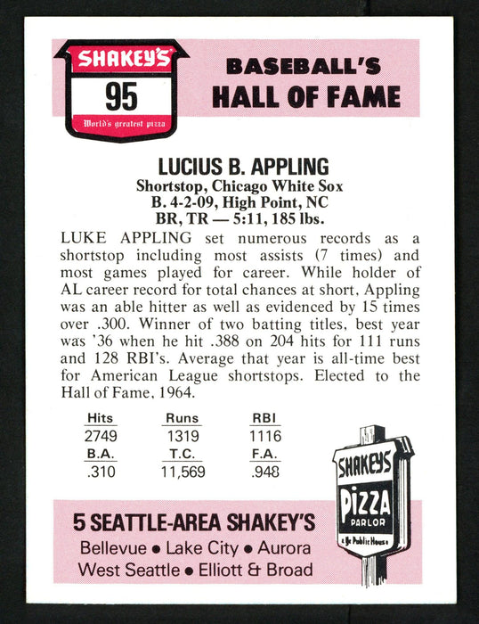 Luke Appling Autographed 1976 Shakey's Pizza Card #95 Chicago White Sox SKU #151960 - RSA