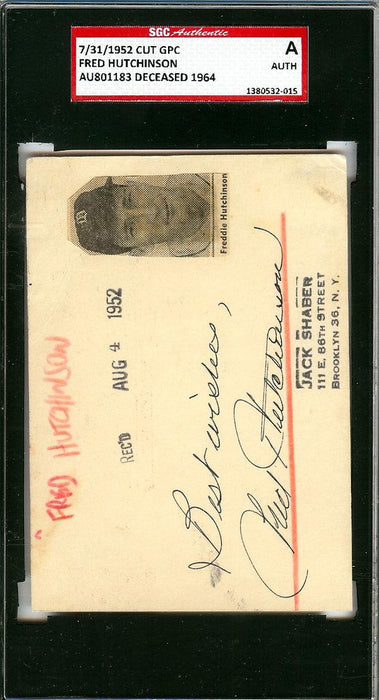 Fred Hutchinson Autographed 3x4.5 Government Postcard Detroit Tigers "Best Wishes" SGC #AU801183 - RSA
