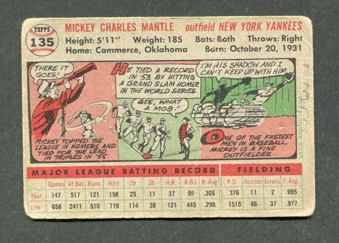1956 topps 135 mickey mantle new york yankees baseball card good top view