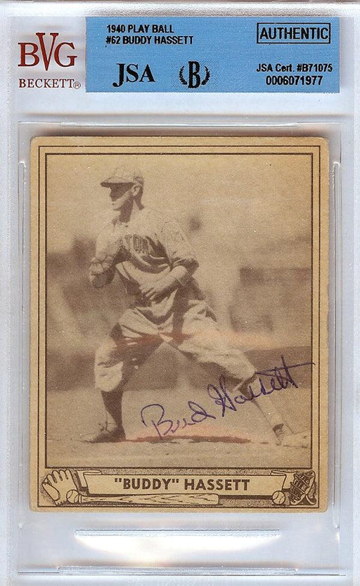 Buddy Hassett Autographed 1940 Play Ball Card #62 Boston Bees JSA #B71075 - RSA