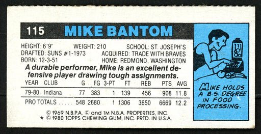 Mike Bantom Autographed 1980-81 Topps Card #115 Indiana Pacers SKU #150247 - RSA