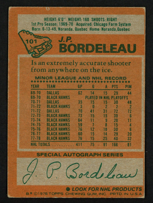 J.P. JP Bordeleau Autographed 1978-79 Topps Card #101 Chicago Blackhawks SKU #153527 - RSA