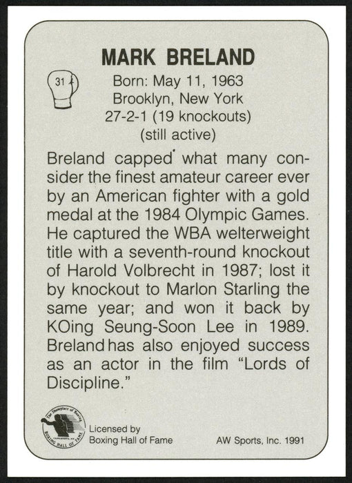 Mark Breland Autographed 1991 All World Card "84 Gold" SKU #148215 - RSA