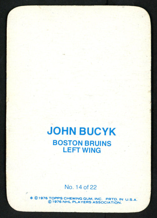 John "Johnny" Bucyk Autographed 1976-77 Topps Glossy Card #14 Boston Bruins SKU #151894 - RSA