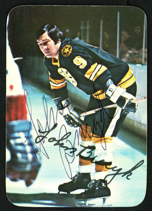 John "Johnny" Bucyk Autographed 1976-77 Topps Glossy Card #14 Boston Bruins SKU #151894 - RSA