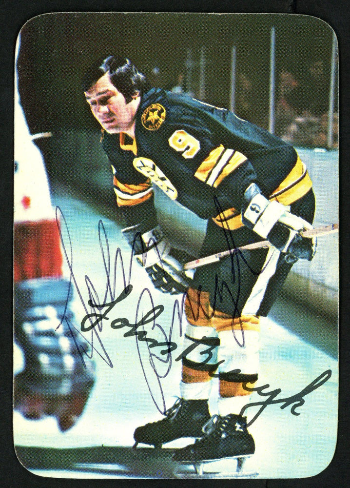 John "Johnny" Bucyk Autographed 1976-77 Topps Glossy Card #14 Boston Bruins SKU #151894 - RSA