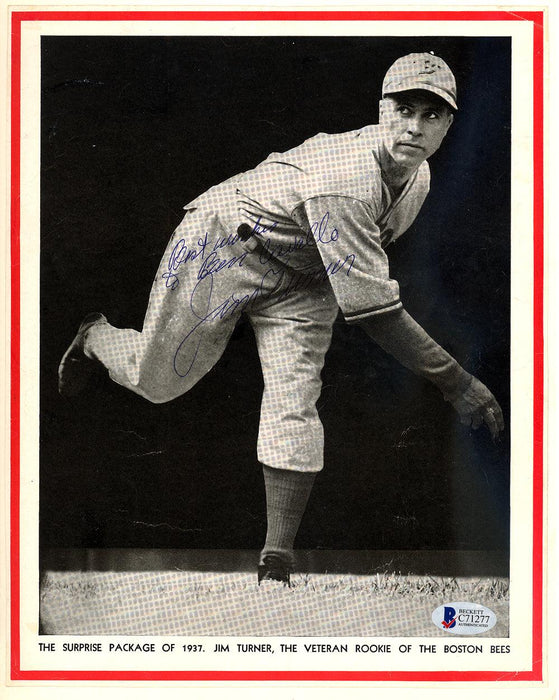 Jim Turner Autographed 9x11 Photo Boston Bees "To Ben Best Wishes" Beckett BAS #C71277 - RSA
