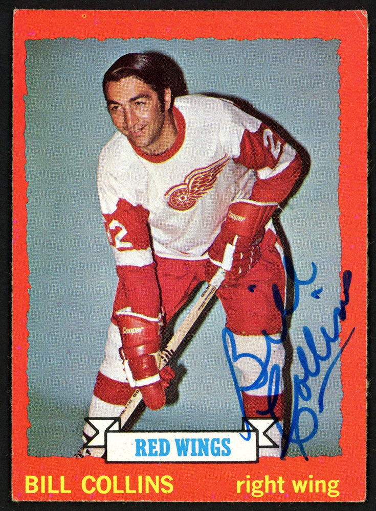 Bill Collins Autographed 1973-74 Topps Card #158 Detroit Red Wings SKU #149987 - RSA