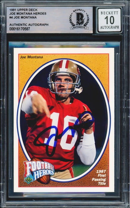 Joe Montana Autographed 1991 Upper Deck Heroes Card #4 San