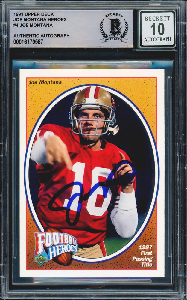 Joe Montana Autographed 1991 Upper Deck Heroes Card #4 San