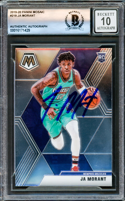 Ja Morant Autographed 2019-20 Panini Mosaic Rookie Card #219 Memphis  Grizzlies Auto Grade Gem Mint 10 Beckett BAS Stock #220781