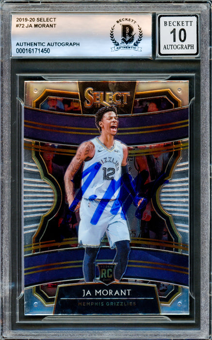 Ja Morant Autographed 2019-20 Panini Select Rookie Card #72 Memphis  Grizzlies Auto Grade Gem Mint 10 Beckett BAS Stock #220783