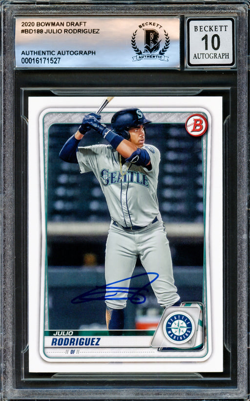 Julio Rodriguez Autographed 2020 Bowman Draft Card #BD188 Seattle Mariners Auto Grade Gem Mint 10 Beckett BAS Stock #220785
