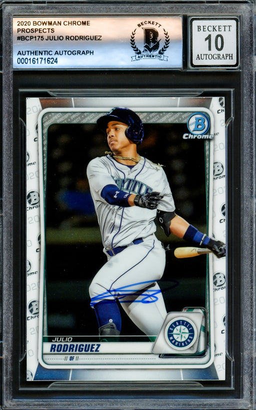 Julio Rodriguez Autographed 2020 Bowman Chrome Prospects Card #BCD175 Seattle Mariners Auto Grade Gem Mint 10 Beckett BAS Stock #220788
