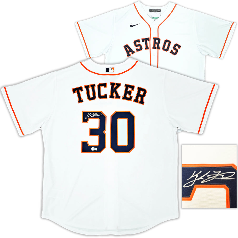 Houston Astros Kyle Tucker Autographed White Nike Jersey Size XL Beckett BAS Witness Stock #220565