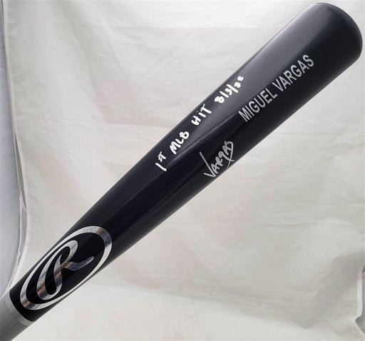 Miguel Vargas Autographed Black Rawlings Bat Los Angeles Dodgers "1st MLB Hit 8/3/22" Beckett BAS Witness #WZ59384 - RSA