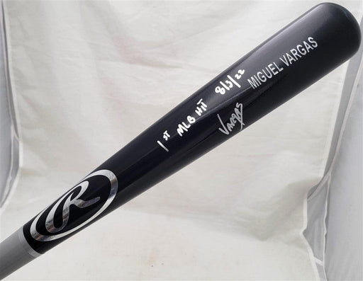 Miguel Vargas Autographed Black Rawlings Bat Los Angeles Dodgers "1st MLB Hit 8/3/22" Beckett BAS Witness #WZ59382 - RSA
