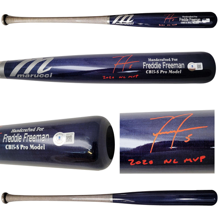 Freddie Freeman Autographed Blue & Grey Marucci Game Model Bat Atlanta Braves "2020 NL MVP" Beckett BAS QR Stock #209151 - RSA