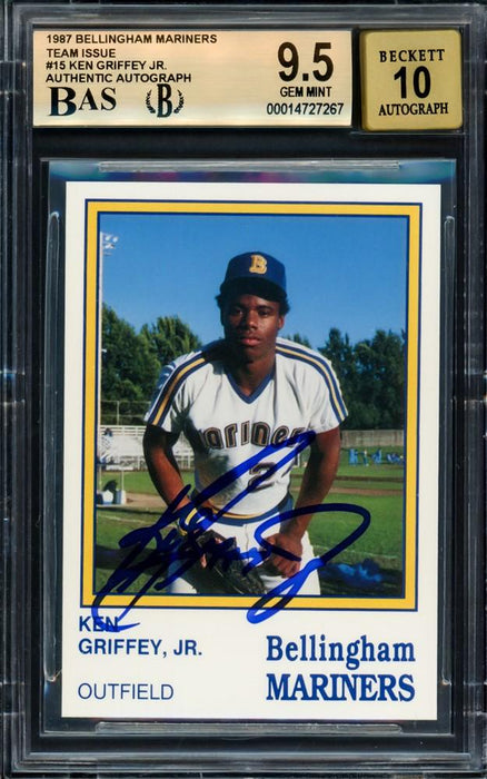 Ken Griffey Jr. Autographed 1987 Bellingham Mariners Team Issue Rookie Card #15 Seattle Mariners BGS 9.5 Auto Grade Gem Mint 10 Beckett BAS #14727267 - RSA
