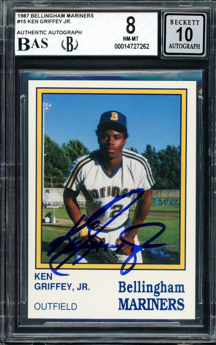 Ken Griffey Jr. Autographed 1987 Bellingham Mariners Team Issue Rookie Card #15 Seattle Mariners BGS 8 Auto Grade Gem Mint 10 Beckett BAS #14727262 - RSA
