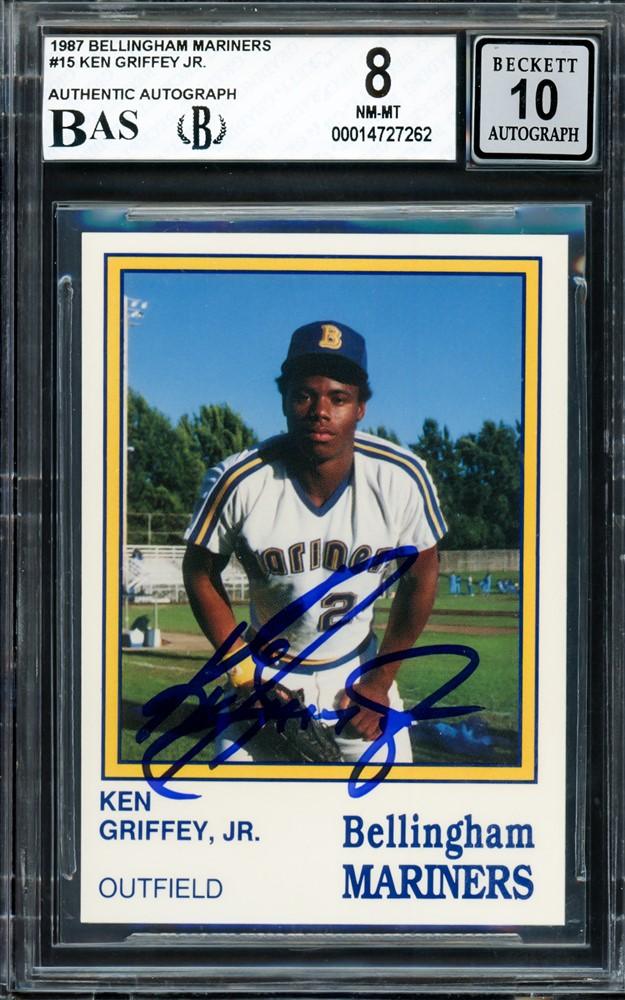 Ken Griffey Jr. Autographed 1987 Bellingham Mariners Team Issue Rookie Card #15 Seattle Mariners BGS 8 Auto Grade Gem Mint 10 Beckett BAS #14727262 - RSA