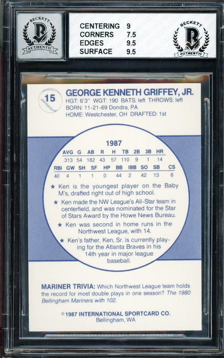 Ken Griffey Jr. Autographed 1987 Bellingham Mariners Team Issue Rookie Card #15 Seattle Mariners BGS 8 Auto Grade Gem Mint 10 Beckett BAS #14727262 - RSA
