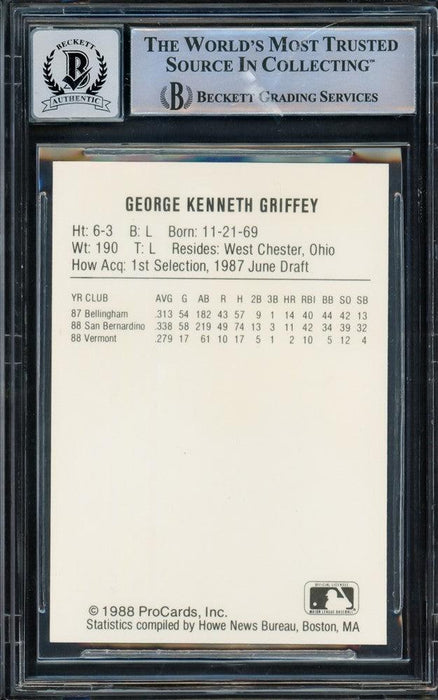 Ken Griffey Jr. Autographed 1988 Vermont Rookie Card #NNO Seattle Mariners Auto Grade Gem Mint 10 Beckett BAS Stock #209245 - RSA
