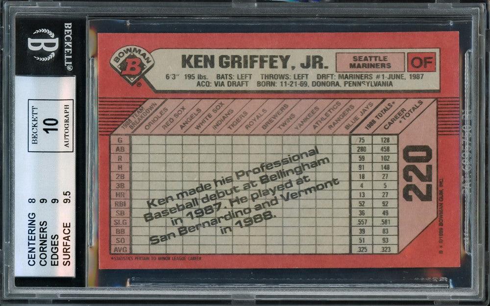 Ken Griffey Jr. Autographed 1989 Bowman Rookie Card #220 Seattle Mariners BGS 8.5 Auto Grade Gem Mint 10 Beckett BAS #14727795 - RSA