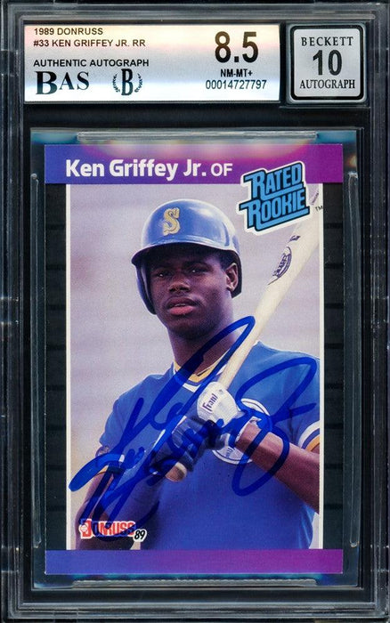 Ken Griffey Jr. Autographed 1989 Donruss Rated Rookie Card #33 Seattle Mariners BGS 8.5 Auto Grade Gem Mint 10 Beckett BAS #14727797 - RSA