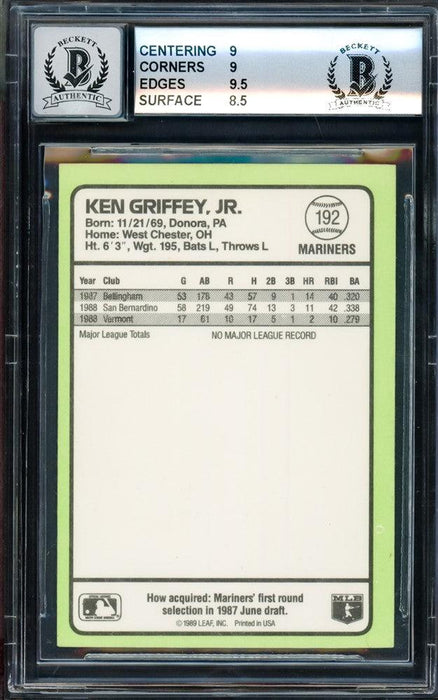 Ken Griffey Jr. Autographed 1989 Donruss Rookie Card #192 Seattle Mariners BGS 9 Auto Grade Gem Mint 10 Beckett BAS #14727814 - RSA