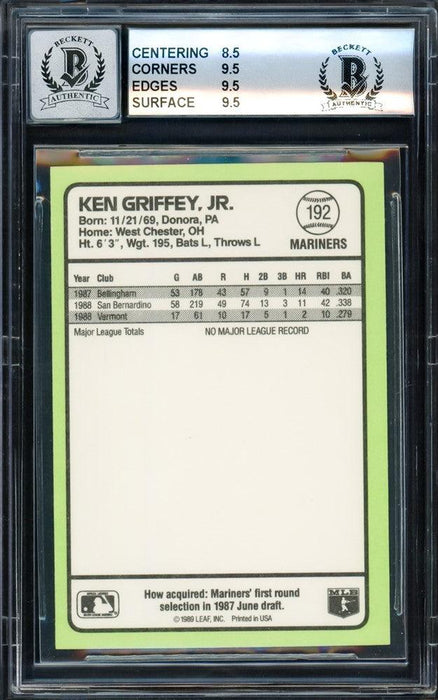 Ken Griffey Jr. Autographed 1989 Donruss Rookie Card #192 Seattle Mariners BGS 9 Auto Grade Gem Mint 10 Beckett BAS #14827813 - RSA