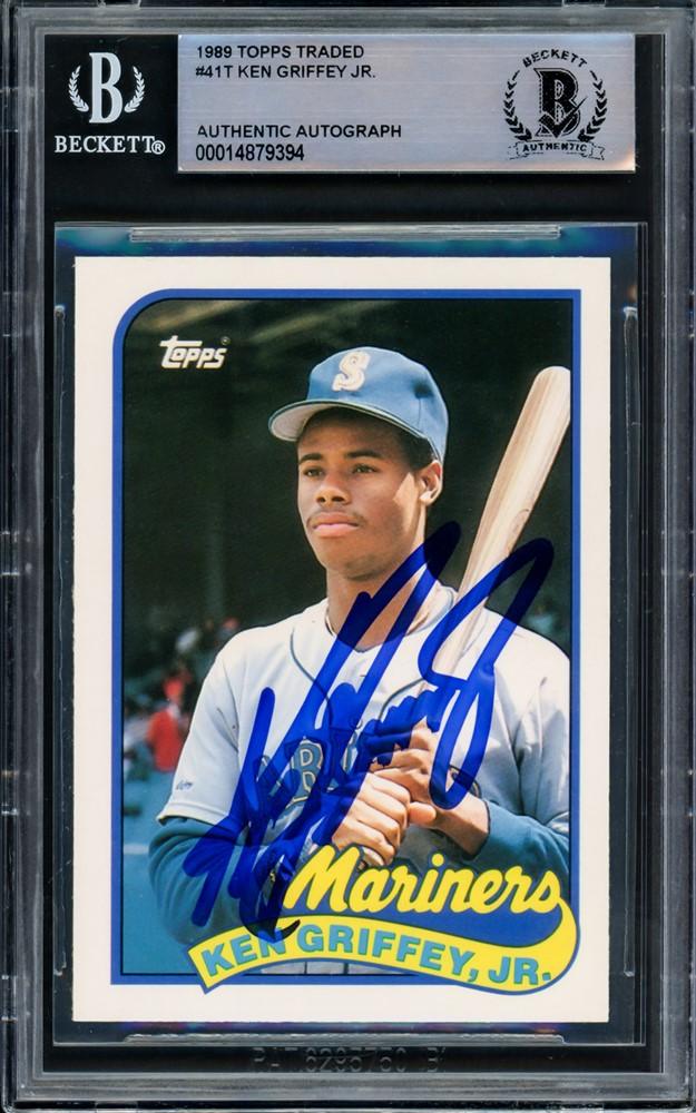 Ken Griffey Jr. Autographed 1989 Topps Traded Rookie Card #41T Seattle Mariners Beckett BAS Stock #209277 - RSA