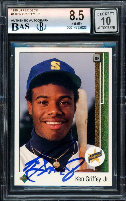 Ken Griffey Jr. Autographed 1989 Upper Deck Rookie Card #1 Seattle Mariners BGS 8.5 Auto Grade Gem Mint 10 Beckett BAS #14728023 - RSA