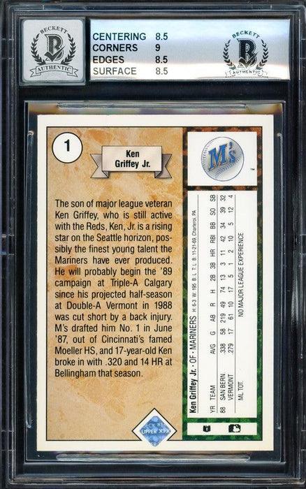 Ken Griffey Jr. Autographed 1989 Upper Deck Rookie Card #1 Seattle Mariners BGS 8.5 Auto Grade Gem Mint 10 Beckett BAS #14728023 - RSA