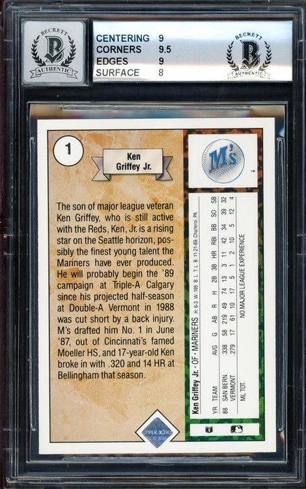 Ken Griffey Jr. Autographed 1989 Upper Deck Rookie Card #1 Seattle Mariners BGS 8.5 Auto Grade Gem Mint 10 Beckett BAS #14728014 - RSA
