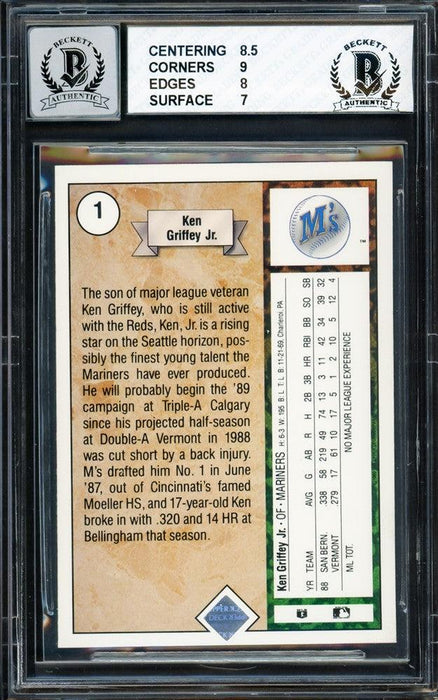 Ken Griffey Jr. Autographed 1989 Upper Deck Rookie Card #1 Seattle Mariners BGS 8 Auto Grade Gem Mint 10 Beckett BAS #14728013 - RSA