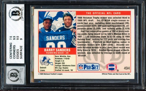 Barry Sanders Autographed 1989 Pro Set Rookie Card #494 Detroit Lions BGS 8 Auto Grade Gem Mint 10 Beckett BAS Stock #209304 - RSA