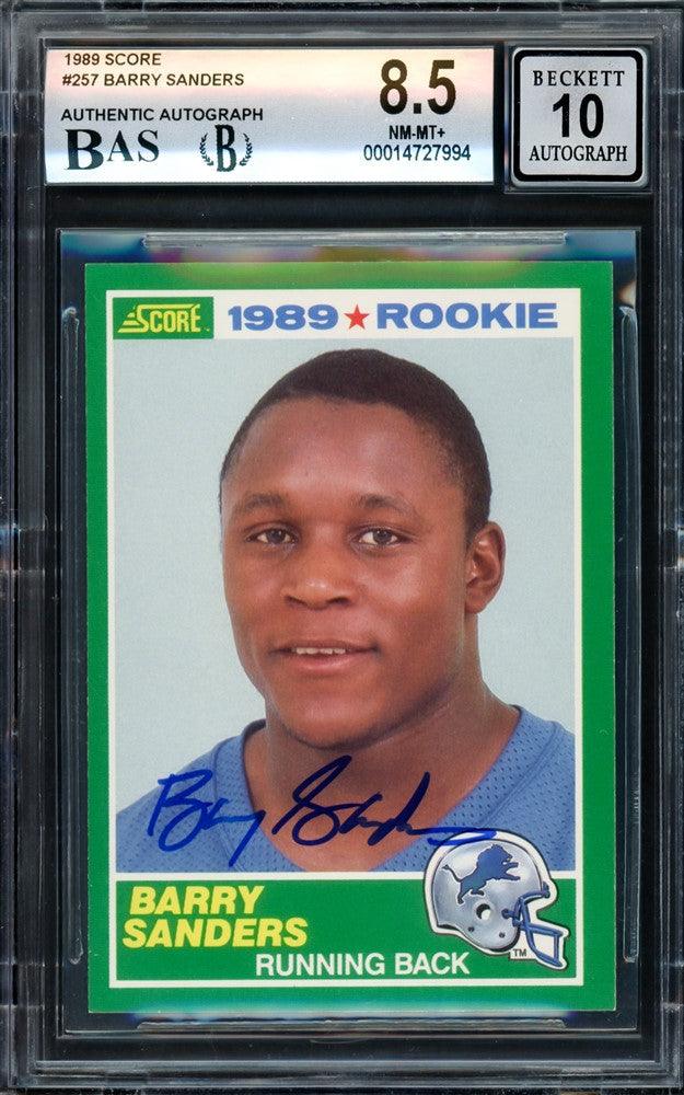Barry Sanders Autographed 1989 Score Rookie Card #257 Detroit Lions BGS 8.5 Auto Grade Gem Mint 10 Beckett BAS Stock #209308 - RSA