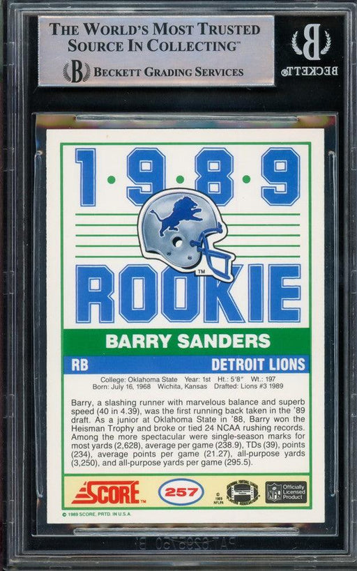 Barry Sanders Autographed 1989 Score Rookie Card #257 Detroit Lions Beckett BAS #14879510 - RSA