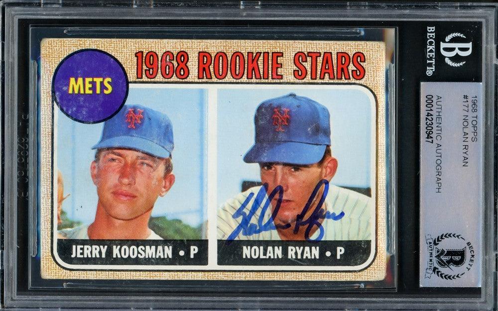 Nolan Ryan Autographed 1968 Topps Rookie Card #177 New York Mets Beckett BAS #14230947 - RSA