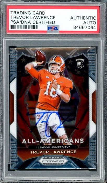 Trevor Lawrence Autographed 2021 Panini Prizm Draft Rookie Card #181 Clemson Tigers PSA/DNA #84667064 - RSA