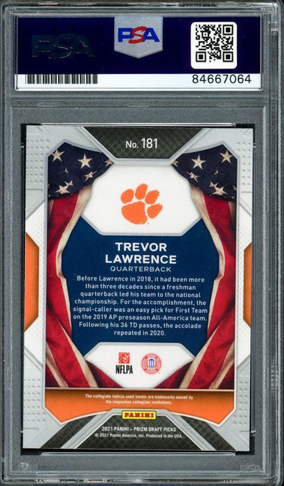 Trevor Lawrence Autographed 2021 Panini Prizm Draft Rookie Card #181 Clemson Tigers PSA/DNA #84667064 - RSA