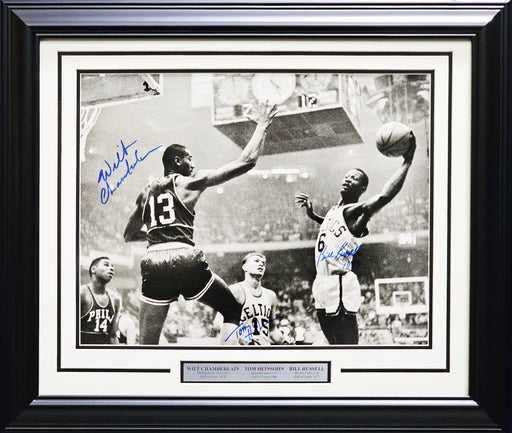 Wilt Chamberlain, Bill Russell & Tom Heinsohn Autographed Framed 16x20 Photo JSA #XX57681