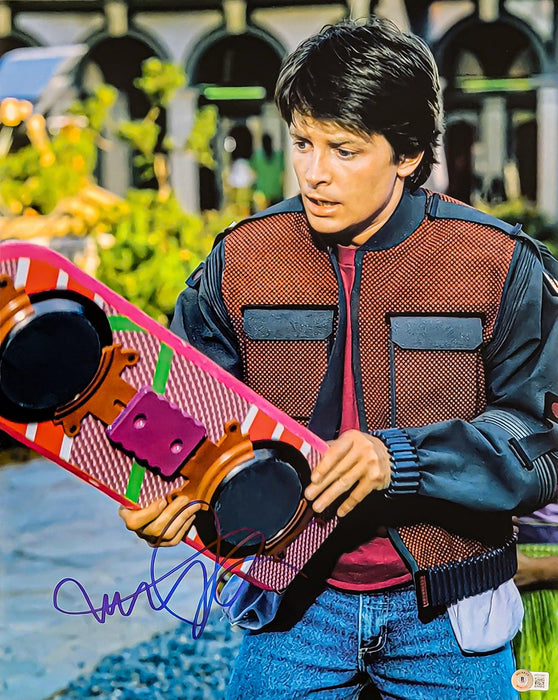 Michael J. Fox Autographed 16x20 Photo Back To The Future Hoverboard Beckett BAS Witness Stock #209146 - RSA