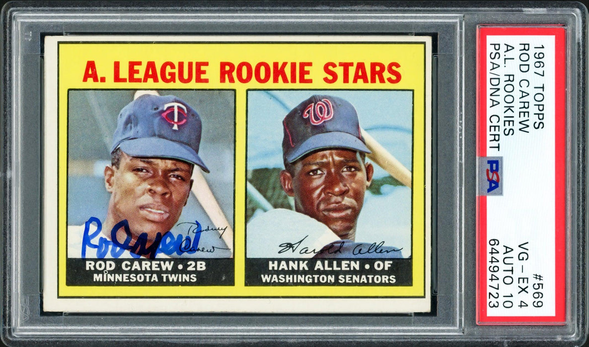 Rod Carew Autographed 1967 Topps Rookie Card #569 Minnesota Twins PSA 4 Auto Grade Gem Mint 10 PSA/DNA #64494723 - RSA