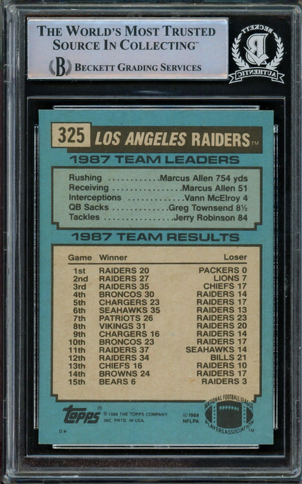 Bo Jackson Autographed 1988 Topps Rookie Card #325 Los Angeles Raiders Beckett BAS Stock #209775 - RSA