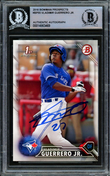Vladimir Guerrero Jr. Autographed 2016 Bowman Prospects Rookie Card #BP55 Toronto Blue Jays Beckett BAS Stock #209784 - RSA