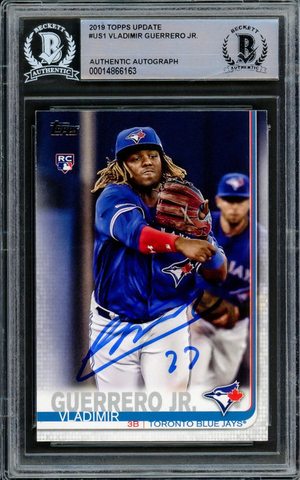 Vladimir Guerrero Jr. Autographed 2019 Topps Update Rookie Card #US1 Toronto Blue Jays Beckett BAS Stock #209788 - RSA