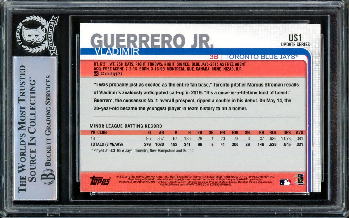 Vladimir Guerrero Jr. Autographed 2019 Topps Update Rookie Card #US1 Toronto Blue Jays Beckett BAS Stock #209788 - RSA